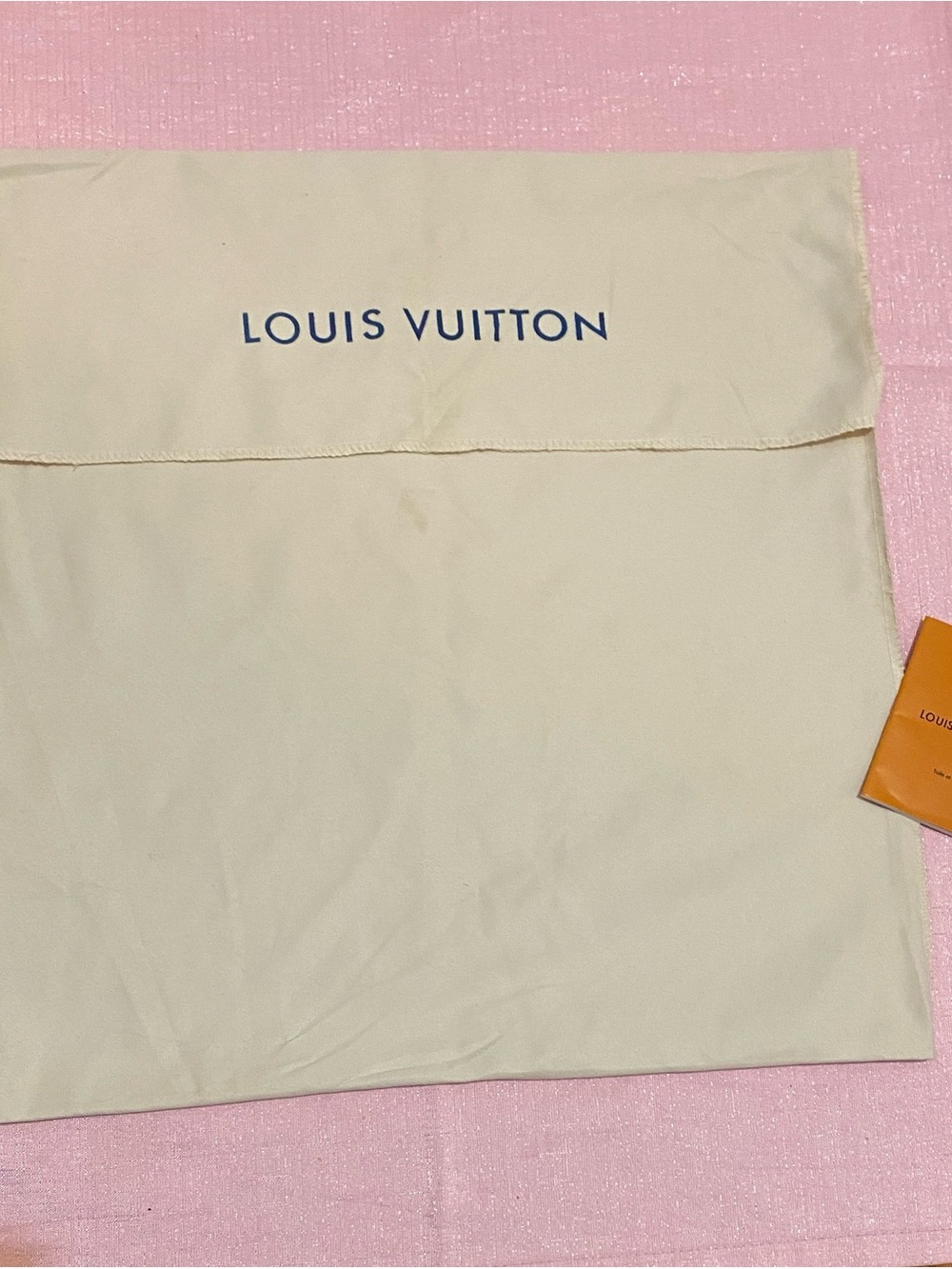 Louis Vuitton Cream Dust Bag with Navy Logo & Care Booklet